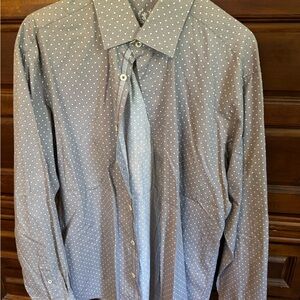 Bugatchi Men's Grey Dot Print Dress Shirt